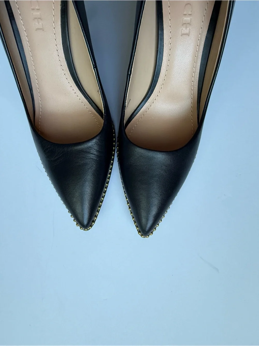 Coach Black Pointed Toe Stud-Trim Women's Flats